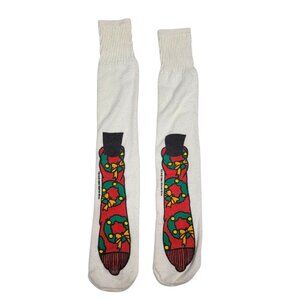 Warner Bros Tube Socks Christmas Wreath Long White‎ Holiday Vintage Funny Silly
